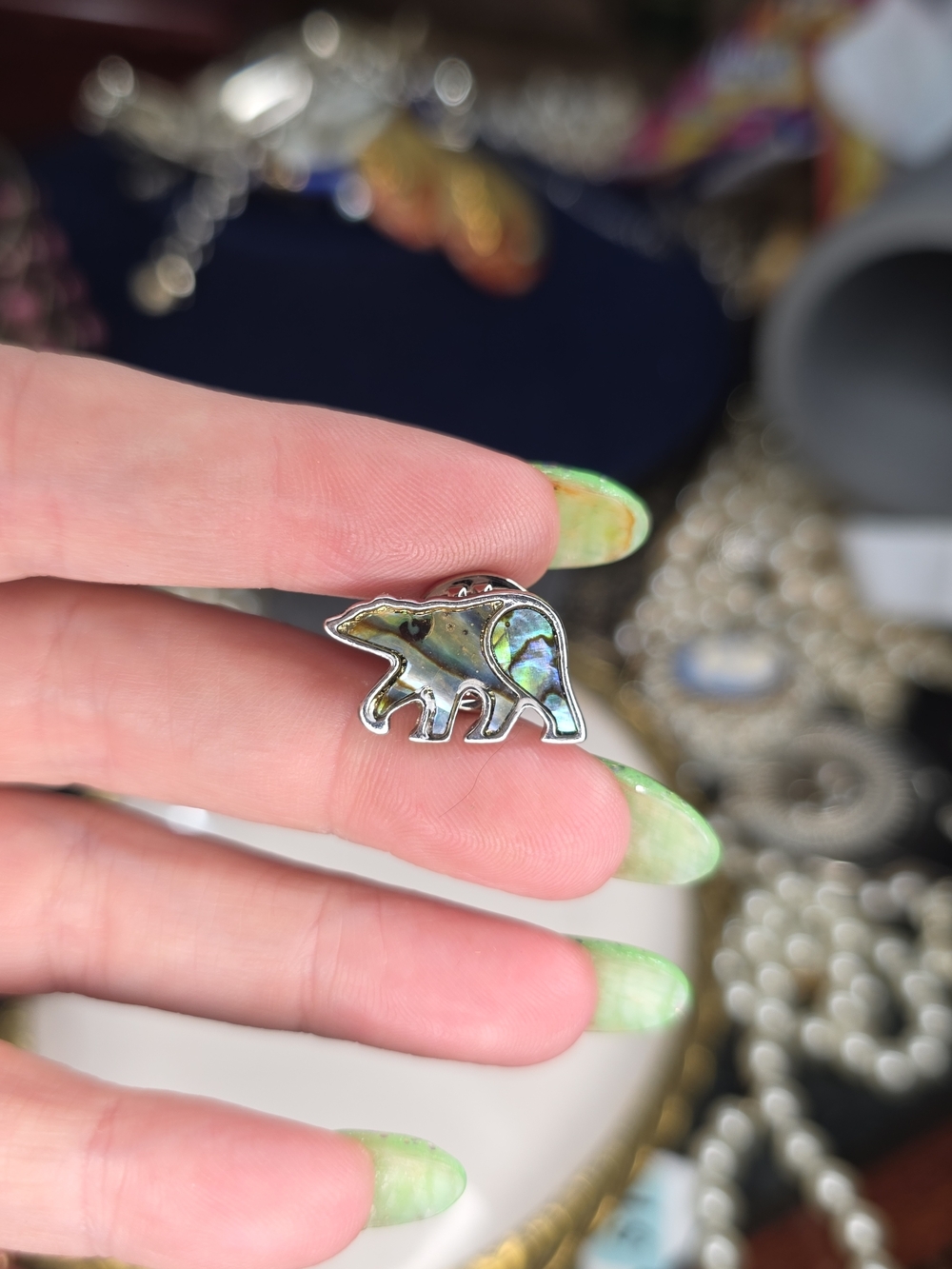 abalone polar bear lapel pen Brooch